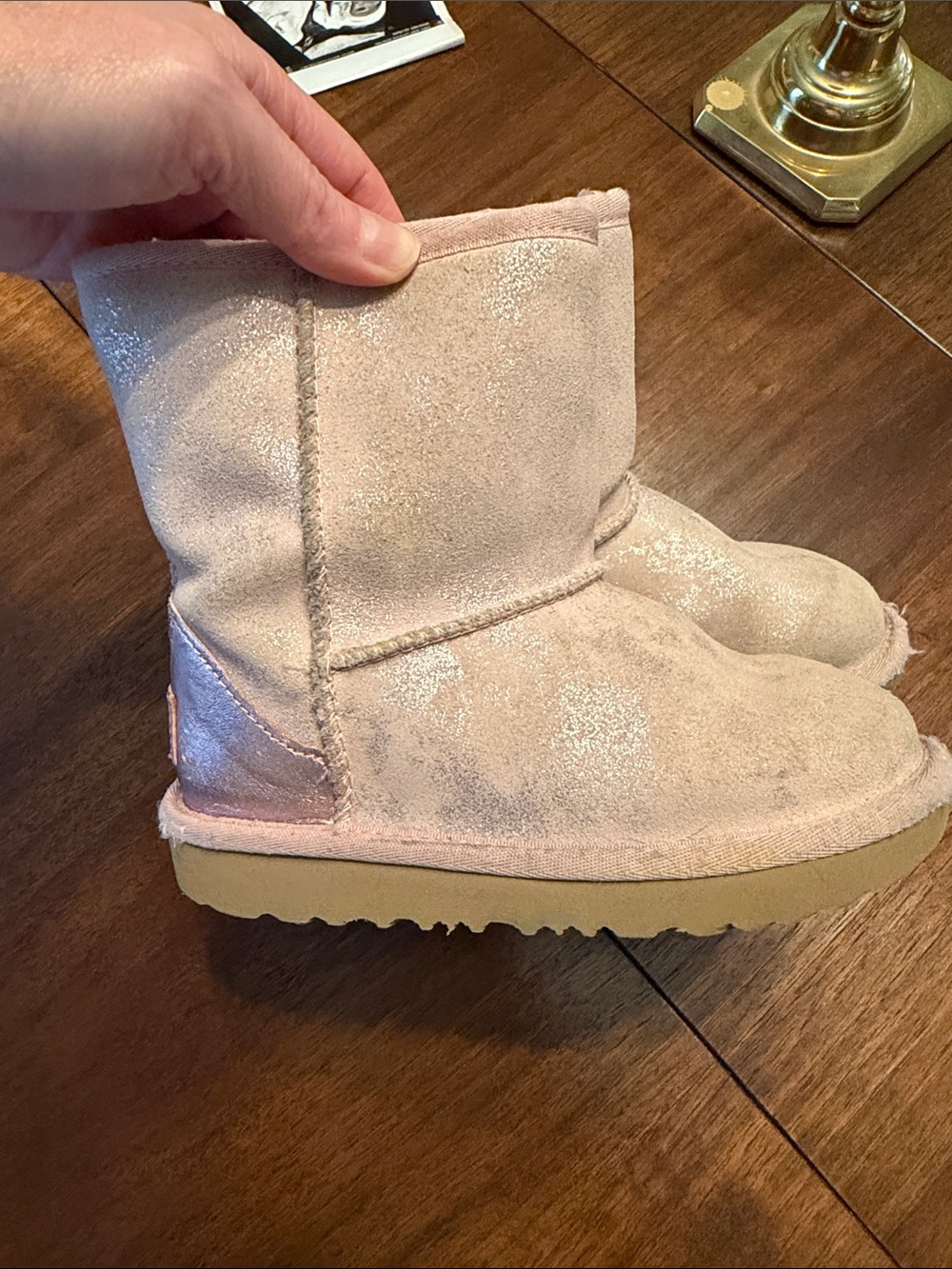 UGG Kids Pink Glitter Suede Boot